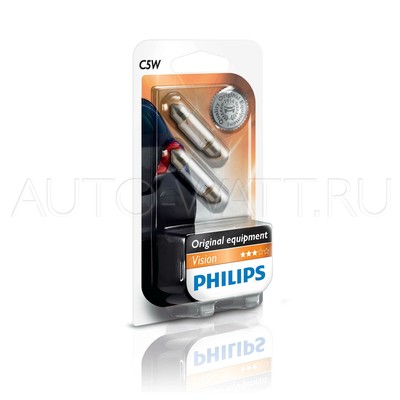 Лампа галогенная C5W 36мм  - PHILIPS Vision 12V 5W 3000K Комплект