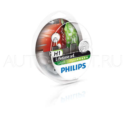 Лампа галогенная H1 - PHILIPS Long Life Eco 12V 55W 4000K Комплект