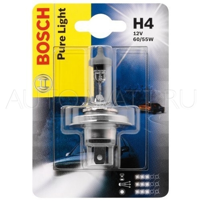 Лампа галогенная H4 - Bosch Pure Light 12V 60/55W