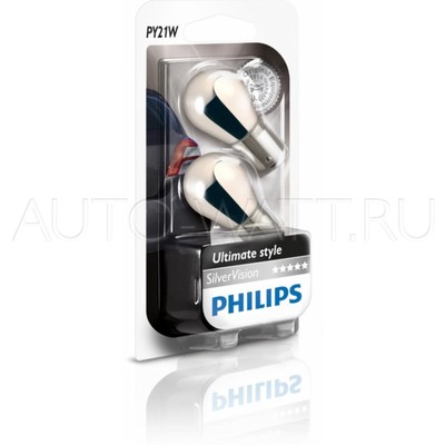 Лампа галогенная PY21W 1156  - PHILIPS Silver Vision 12V 21W Янтарные Комплект