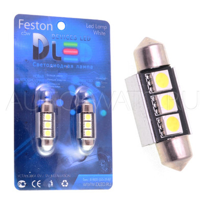 Светодиодная лампа C5W 36 мм - 3 SMD5050 Обманка 3Вт Белая