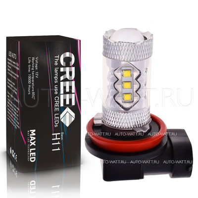 Светодиодная лампа H11 - 16 CREE Линза 80Вт