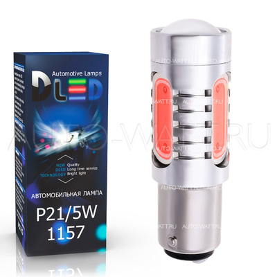 Светодиодная лампа P21/5W 1157 - 4 High-Power + Линза 6Вт Красная