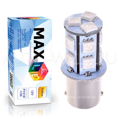 Светодиодная лампа PY21W 1156 - 13 SMD5050 3.12Вт Желтая