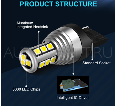 Светодиодная лампа W21/5W 7443 – Max-NEW 15Led Желтая