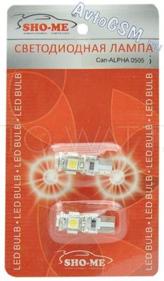 Светодиодная лампа W5W T10 - SHO-ME T10 - CAN ALPHA 0505 - 2W Белая