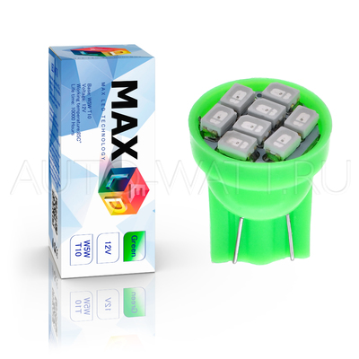 Светодиодная лампа W5W T10 – Max-Lendigo 8Led 0.8Вт Зелёная