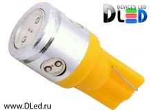 Светодиодная лампа W5W T10 – 1 HP + 3 Mini Hp 2.5Вт Жёлтая