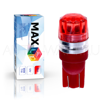 Светодиодная лампа W5W T10 – Max-Cristal 2Вт Красная