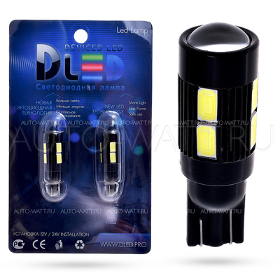 Светодиодная лампа W5W T10 – 10 SMD5630 Black Линза 3Вт Белая