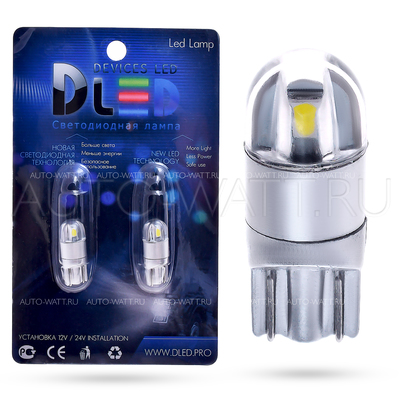 Светодиодная лампа W5W T10 – 3 SMD3030 3Вт Белая