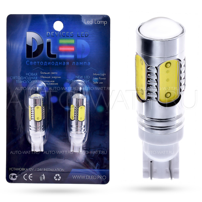 Светодиодная лампа W5W T10 – 5 HP Линза 7.5Вт Белая