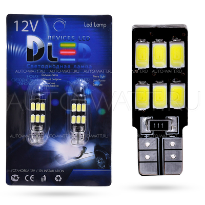 Светодиодная лампа W5W T10 – 6 SMD5630 Односторонняя Обманка 2.4Вт Белая