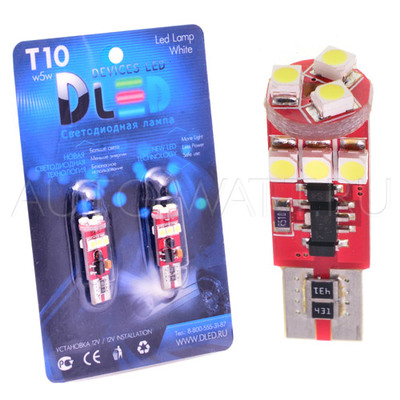 Светодиодная лампа W5W T10 – 9 SMD3528 0.72Вт Белая